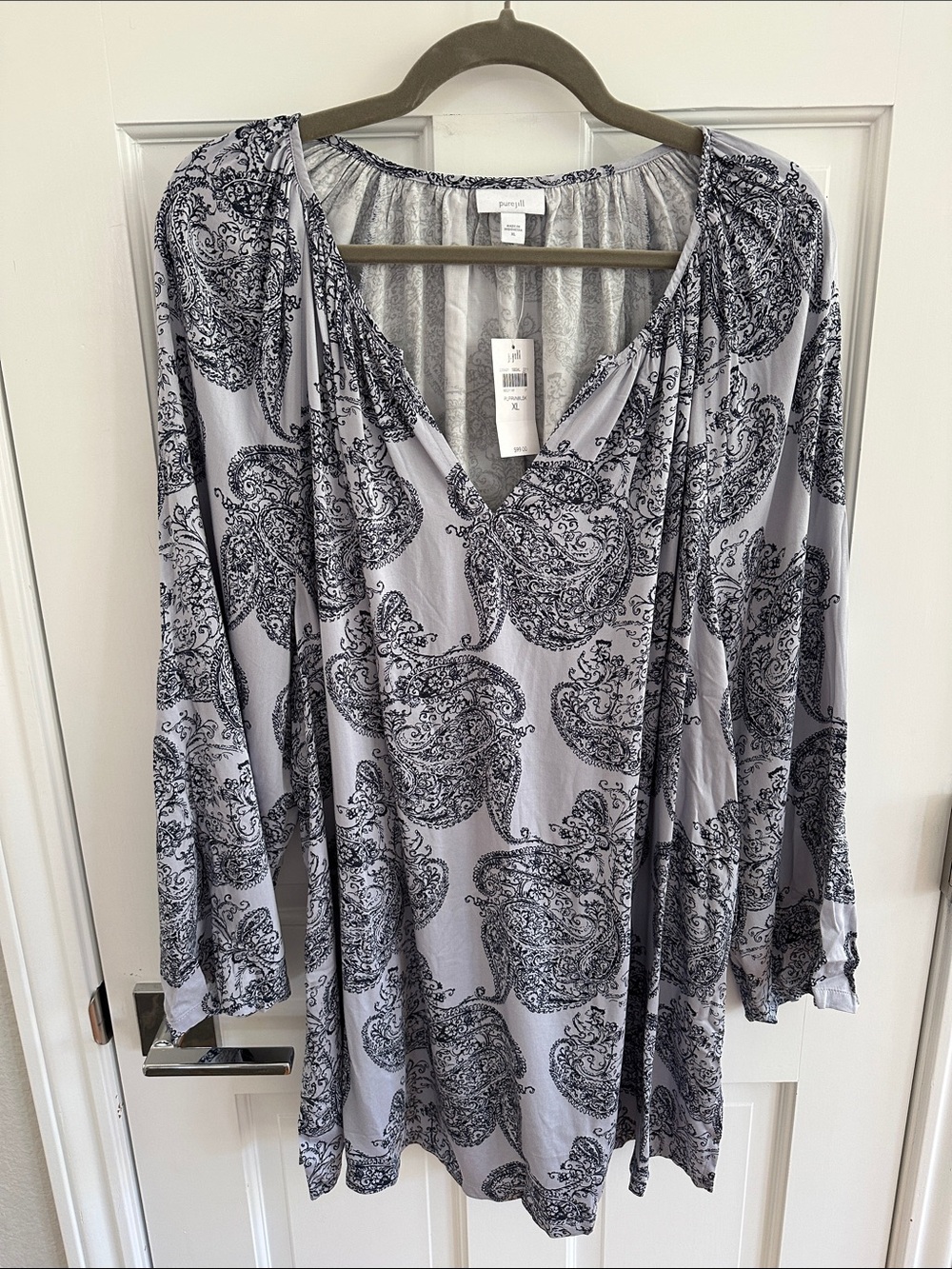 J. Jill Black Paisley V-Neck Tunic Lavender with Black Paisley Print